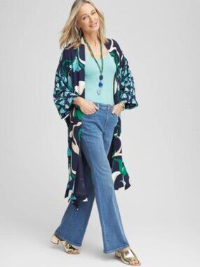 Chico's Long Wildflower Open Front Kimono S/M